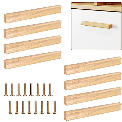 8 tiradores para muebles de madera, 160 mm, tiradores de madera, tiradores de cocina, tiradores de muebles de madera, 128 mm, distancia entre orificios, tiradores de cajón, tiradores de madera maciza