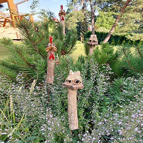 Dantazz Harz Huhn Gartendeko für Außen, Lustige Hühner Gartenfigur Ornament Wetterfest Huhn Pfähle Dekorative Kunstharz Huhn mit langem Hals, Outdoor Versteckte Hühner Dekoration (B, OneSize)