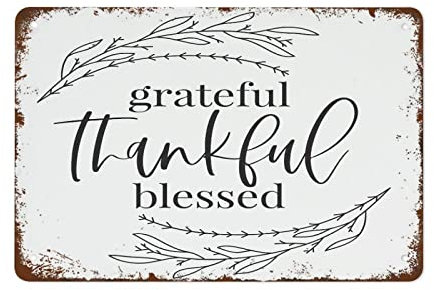 Retro Metall Blechschild Grateful Thankful Blessed Farmhouse Schild 20,3 x 30,5 cm Moderne Wandkunst Dekoration für Zuhause Wohnzimmer Restaurant Büro Cafe Bar Club Garage Männer Höhle