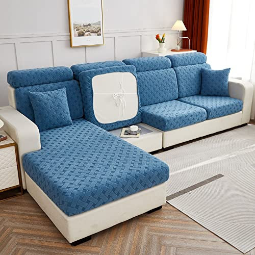 Morbuy Jacquard Sofa Sitzkissenbezug Stretch, Elastischer Kissenbezüge Universal Husse Überzug Bezug Weich Couch Chaiselüberzüge für Sofa Kissenschutz Bezüge (1 Sitzer Plus,Blau)