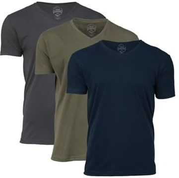 True Classic Camiseta de Manga Corta con Cuello de Pico para Hombre, Pack de 3 - Carbón, Verde Militar, Azul Marino, S
