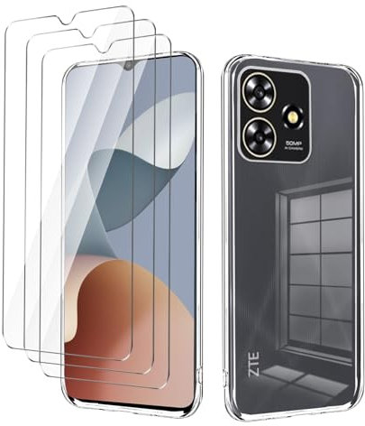 LYZXMY Hülle für ZTE Blade A73 4G(6.6) Transparent Handyhülle + 3 Stück Gehärtetes Glas Schutzfolie, Case Weich Silikon TPU Schutzhülle Cover 9H Härte HD Gehärtetes Glasfolie Glas