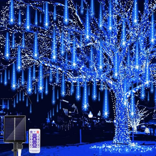 JIMACRO Solarlichterkette, 30cm 10 Rohr LED Lichterkette Wasserdicht Weihnachtsbeleuchtung Meteorschauer Lichterkette Außen Solar Für Weihnachtsbaum Party Balkonstraßen