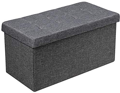 COSTWAY 80L/120L Folding Storage Ottoman, Oxford Fabric Footstool Bench Toy Box Chest with Lid, Home Living Room Hallway Bed End Stool, 160kg/300kg Weight Capacity (80 x 40 x 40cm, Dark Grey)