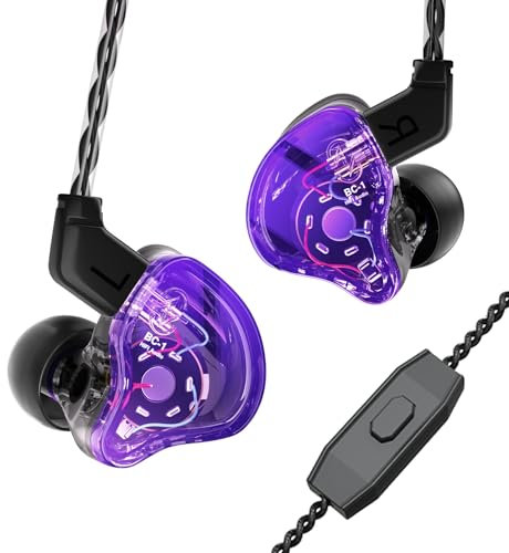 CCZ Melody Gaming IEM, Clear Sound In-Ear Monitors, 1DD 1BA Hi-Fi Wired Headphones, 3.5mm with Comfortable Ear Fins for PC Laptop