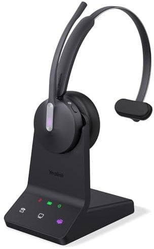 Yealink WH64 DECT & Bluetooth Mono Teams Wireless Headset with Microphone, 606 ft Range On Ear Headphones with 3X Noise Cancelling Mic,26H Talk Time,Microsoft Certified PC Headsets for Work,VoIP Phone