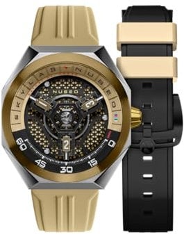 Nubeo Skylab Automatikuhr für Herren, Limitierte Auflage, 48 mm, mit Kautschukarmband NB-6083, Khaki
