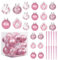 XmasExp Weihnachtskugel-Ornament-Set, 32 Karat, rosa, transparenter Kunststoff, bruchsicher, Weihnachtsbaumkugel-Dekorationen, hängende Kugeln für Urlaubsdekoration