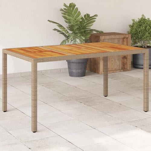 qohoio Gartentisch Terrassentisch Wetterfest Lounge Tisch Outdoor BalkonhäNgetisch Beige 150x90x75 cm Poly Rattan Akazienholz