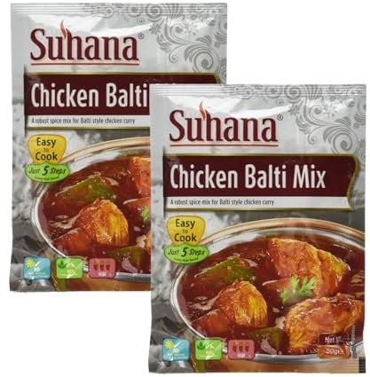 Suhana Spices Mix Powder (Ready To Eat) - Curry Masala Recipe Mixes Casserole Seasoning Herbs - Simplifies & Speeds Up Cooking Process (Pack of 2, Chicken Balti Mix (Dairy Free) 80g (RTE))
