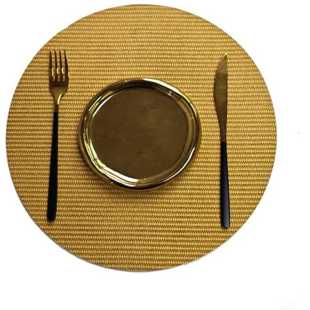 Waschbare PVC-Tischsets – 33 cm (12,9 Zoll) | Tischsets Mit Tischdekoration | Runde Tischsets Für Küche, Esszimmer, Restaurant, Café,Dunkelgelb,8 Stück
