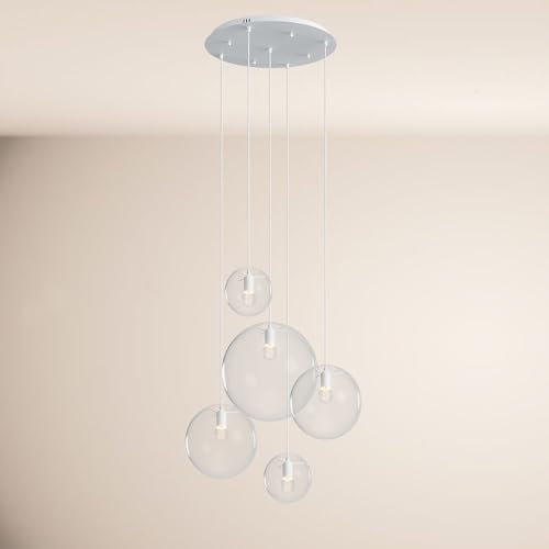 s.luce Orb 5-flammige Galerielampe Modular Galerieleuchte Treppenhausleuchte, Farbe Glas:Klar, Farbe Aufhängung:Weiß