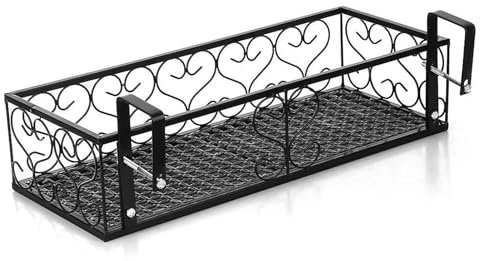 Soporte para macetas de hierro forjado con barandilla para colgar en macetas, apto para decoración de balcón y porche