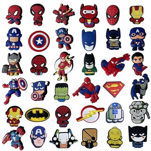LAINIKE 36 pcs Superhelden Shoe Charm Superhelden Schuhanhänger Crocs Stecker Crocs Anstecker Kinder Removable PVC Shoe Charms for Children, Party Favours, Geburtstagsgeschenk
