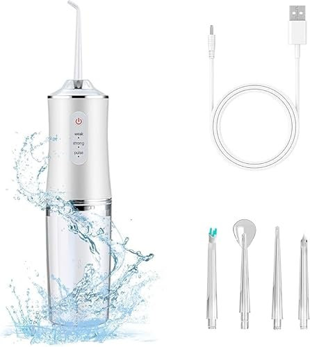 Irrigador Bucales Portatil, Irrigador Dental Portatil Viaje con 4 Boquillas 3 Modos,USB, 220ml Recargable Irrigador limpiador Dientes Agua Presion, IPX7 Impermeable