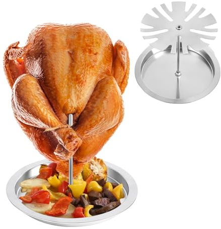 Dirfuny Chicken Leg Holder - Stainless Steel Chicken Drumstick Rack,2-in-1 Chicken Wing Rack, 10 Slots Chicken Roaster Stand With Drip Tray For Smoker Ovens