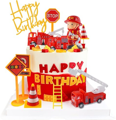 Feuerwehrmann Kuchendeko, FeuerwehrmäNner Cupcake Deko, Feuerwehr Tortendeko Figuren, Feuerwehrauto Tortendeko, Feuerwehrmann Geburtstags, Geeignet für Mottopartys, Kuchendekorationen (A)