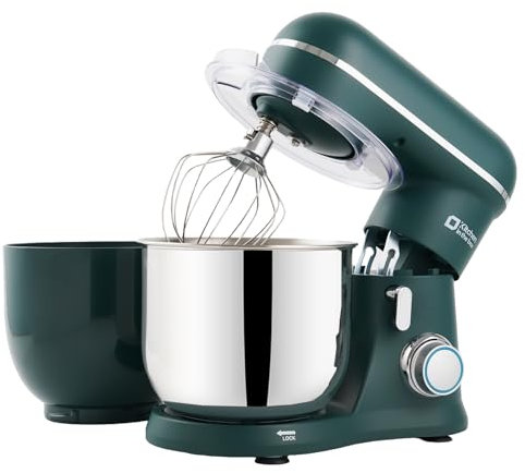 Kitchen in the box küchenmaschine, Zwei 3,5L Schüsseln, kleiner Knetmaschine, 10-Geschwindigkeits tragbarer, leichter Teigmaschine, mattes Rührmaschine mit Knethaken,Rührbesen&Schneebesen (Dunkelgrün)