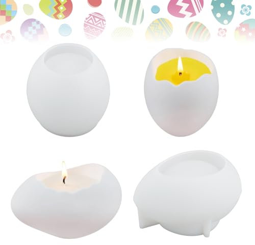 Feliciay 2 Stück Ostereier Silikonform Kerzenhalter,Silikonformen Gießformen Ostern,Silikonform Kerzenhalter,Zement Eierschale Silikonform Beton,Gips Gießform Eier,für Teelichter Kerzenständer