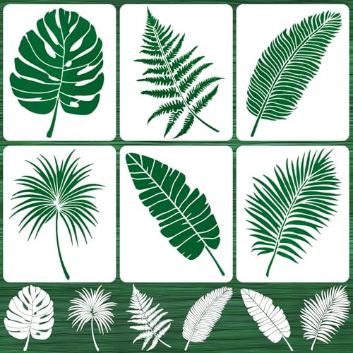 Malschablonen Set-6 Stück Botanical Zeichnen Schablonen, 40 * 30 cm Tropische Blätter DIY Zeichnung Malschablonen, Wiederverwendbare Kunststoff Vorlagen für Wände, Möbel, Stoffpolsterung