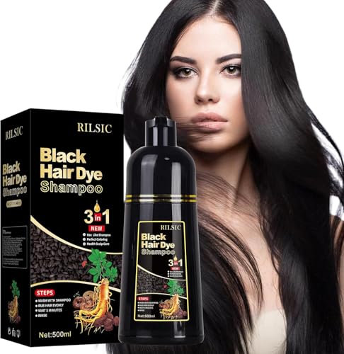 500ml Champu para Canas Pelo Negro,Black Hair Dye Shampoo para Teñir Canas Mujer,Champú para Cabello Negro Instantáneo Champu Colorante Tinte para Hombre y Mujer