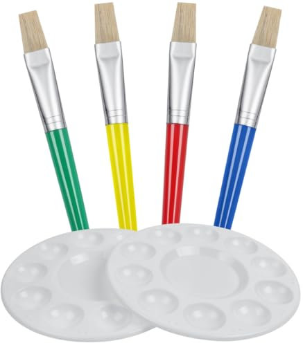 Paint Brushes 4 Pcs Flat-Tipped Painting Brushes Set with 2 Pcs Painting Palette Colorful Art Paint Brushes for Acrylic Oil Watercolor Gouache Painting