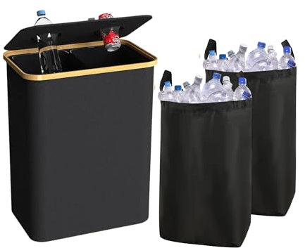 SolVva Corbeille à monnaie consignée - Poubelle de recyclage - Bouteilles de dépôt et canettes - Corbeille à papier 140L avec 2 compartiments - 2 sacs réutilisables - Étanche - Convient également pour