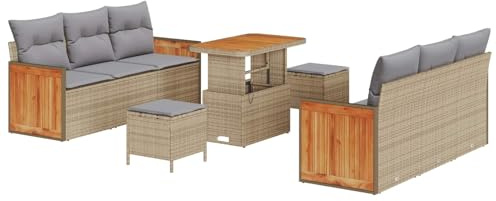 vidaXL Gartensofa-Set 9 STK. 8-Sitzanzahl Beige und Hellgrau