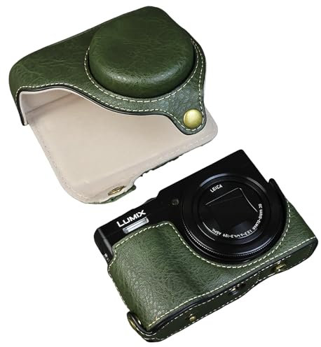 MUZIRI KINOKOO Étui pour appareil photo numérique Panasonic Lumix DC-TZ99, étui de protection en cuir PU pour Lumix TZ99, sac de transport amovible avec bandoulière réglable, vert