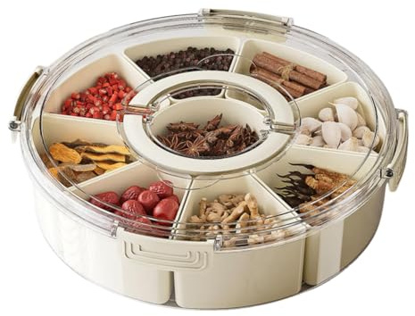 SEVEN BRANCH Divided Rotating Serving Tray with Lid, Veggie Trays for Parties, Large Snack Box Container with Lid for Kids, Rotating Fruit and Vegetable Tray with Handle for Fridge (Small 10 )
