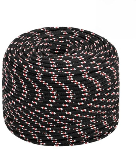 INLIFE Corde de Bateau Corde à Linge Polypropylène 6 mm x 50 m, Noire, pour Nautisme Voile Camping Jardin, Résistance 240 kg