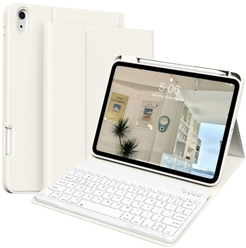 BQDIYOO Keyboard Case for iPad A16 11th Generation 11 inch/10th Gen 10.9 | Magnetically Detachable Wireless Keyboard, with Pencil Holder for iPad 11/10 Gen, Cream white