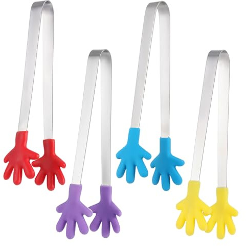 HJZHII 4 Stück Mini Zuckerzangen Set, Edelstahl Zuckerzange Klein | Kleine Greifzange mit Silikongriff Lebensmittelzange Servierzangen Küchenzange Süßigkeiten für Party Candy Bar Büfett