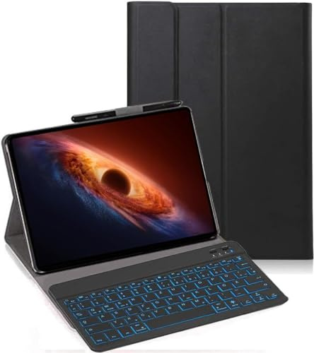 YHFZR Custodia con tastiera per tablet Honor Magic Pad 4 da 12,3 pollici, QWERTZ tedesco, ultra sottile, con illuminazione a 7 colori, tastiera wireless con custodia protettiva, nera