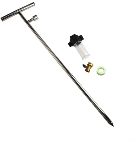 Distributeur de racines en acier inoxydable avec bouteille d'engrais pour arbres, arbustes, roses, système d'injecteur de jardin avec valve d'arrêt et ruban d'étanchéité, 81,3 cm