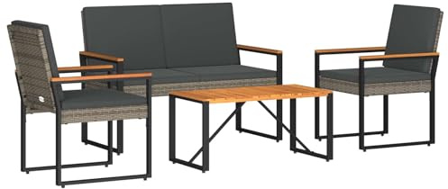vidaXL Gartenmöbel Set 4 pcs Grau und Dunkelgrau Poly-Rattan, Stylische, rechteckige, wetterfeste Gartenmöbel, Patio-Set, Akazienholz, perfekt für draußen