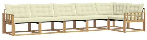 vidaXL Outdoor-Sofagarnitur mit Kissen 6 pcs Weiß und Creme, Garten, modernes Outdoor-Sofa-Set, wetterfest, Bequeme Lounge, langlebige Möbel, Akazienholz-Design