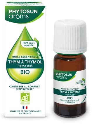 Phytosun Arôms – Huile Essentielle Thym à Thymol BIO - 100% pure et naturelle - Contribue au bon fonctionnement, à l'apaisement et au bien-être des voies respiratoires - 10ml