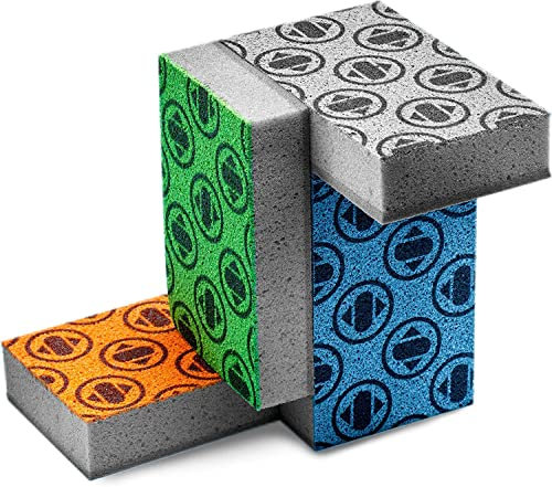 SKURA STYLE S Juego de esponjas - Esponjas de Limpieza Modernas y sin Olor con Estropajo no abrasivo para Platos y más Naranja, Azul, Verde, Gris 4 esponjas