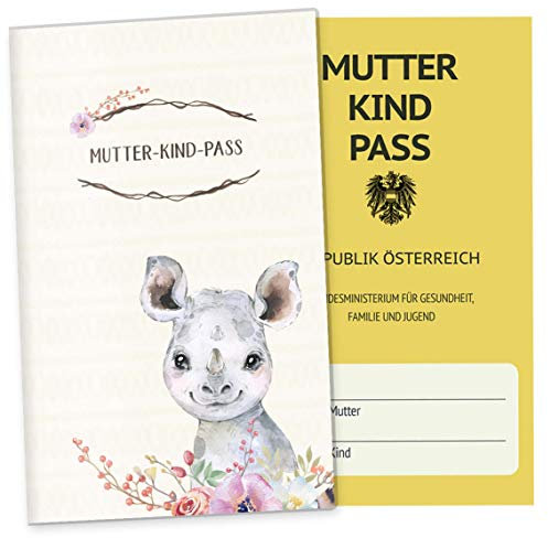 OLGS Mutter-Kind-Passhülle Österreich Wildnis | Mukipasshülle, Schutzhülle Muki-Pass Schwangerschaft (Hochwertige Hülle für den österreichischen MuKi-Pass ohne Personalisierung, Nashorn)
