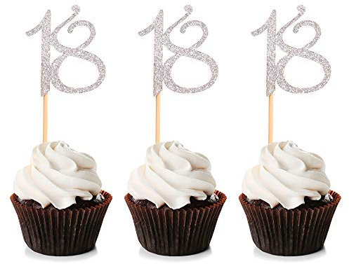 Unimall Global 24 Stück Gilliter 18. Cupcake Topper zum Jubiläum 18. Geburtstag Cupcake Picks Party Dekoration