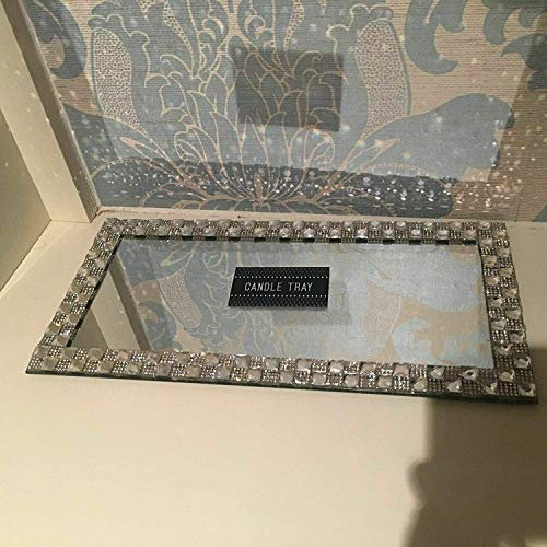 Biznest Rectangle Shape Diamante Lace Mirrored Candle Plate- An Elegant Addition 32X16Cm