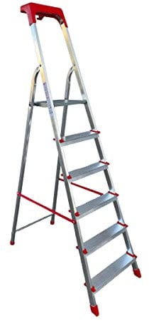 Scala Domestica in Alluminio Pieghevole Leggera Antiscivolo con Portaoggetti e Gancio Porta Secchio Scaletta Multifunzione (6 Gradini)