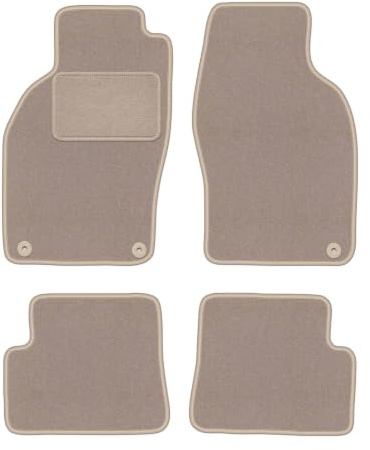 Velours-Fußmatten passend für Saab 9-3 I 1998-2003, Beige, LUX, passgenau | passend für Cabrio; Velours-Teppich (Polypropylen), ca. 6,5 mm; rutschfest, runde Befestigungen (Typ OP)