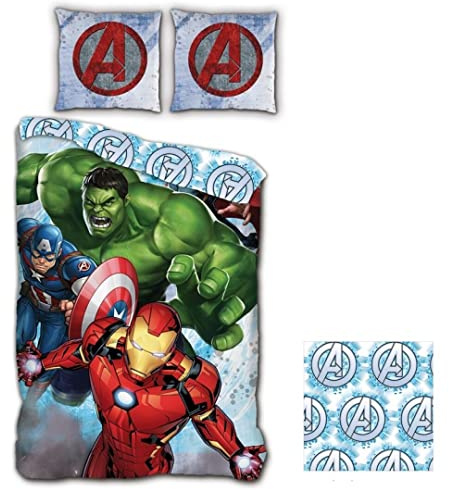 Parure de lit réversible Avengers Hulk, Captain America, Iron Man- 140 cm x 200 cm
