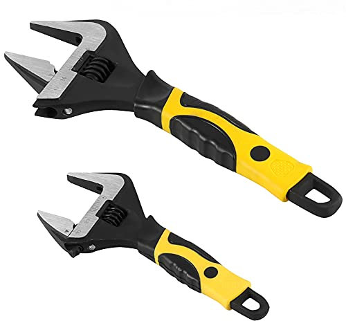 SEUNMUK 2 Piece Deep Jaw Wide Opening Adjustable Wrench Set, 6 Inch & 10 Inch Plumbing & Automotive Wrench with Metric Scale