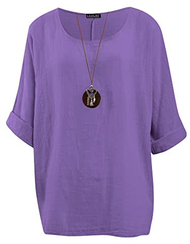 Love My Fashions® Women's Italian Lagenlook Tunic Top – Oversized Loose Fit 3/4 Sleeve Round Neck Casual & Comfortable UK Fashion Lilac