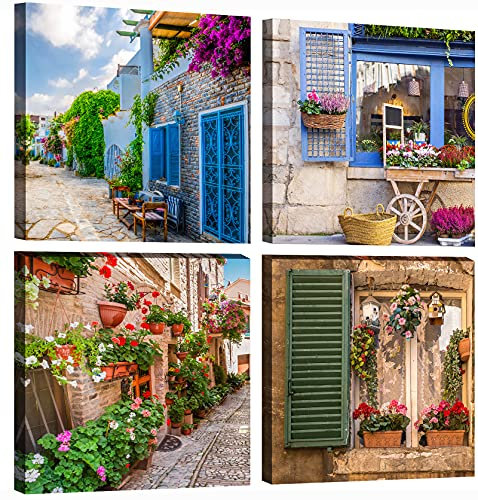 OKEXCKK Toskanische Wandkunst-Dekoration, Italien-Fensteransicht-Gemälde, Naturlandschaftsbilder, mediterrane Straße, Leinwanddrucke für Schlafzimmer, Wohnzimmer, Büro, Wanddekoration