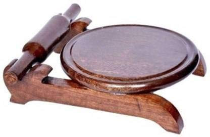 CRAFTING A Wooden Chakla belan with Stand, Round Chapati Chakla, Perfect for Making Chappati at Home, Wooden Roti/Chapati Maker, Wood Rolling Board and Rolling Pin Set
