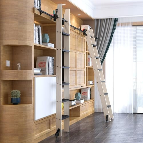 104RDHOUSE 12FT Sliding Library Ladder Hardware kit Telescopic Upper Roller ,Floor Wheels with Brakes (No Ladder)